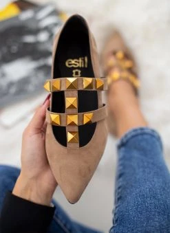 Μπαλαρίνες μυτερές με τρουκς Estil - Τάουπε -The Fashion Project κατάστημα mpalarines muteres me trouks estil 108945 tsod