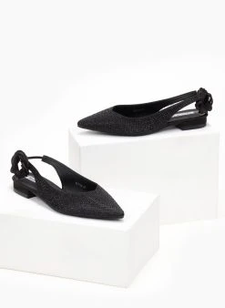 The Fashion Project Μπαλαρίνες μυτερές σατέν με Lace Up δέσιμο - Μαύρο -The Fashion Project κατάστημα mpalarines muteres saten me lace up desimo 106504 fs6w