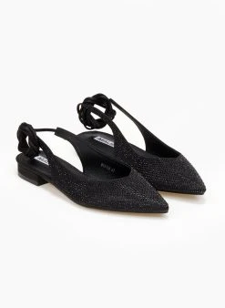 The Fashion Project Μπαλαρίνες μυτερές σατέν με Lace Up δέσιμο - Μαύρο -The Fashion Project κατάστημα mpalarines muteres saten me lace up desimo 106504 u2rs