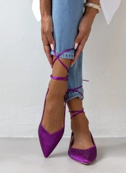 The Fashion Project Μπαλαρίνες μυτερές σατέν με Lace Up δέσιμο - Μωβ -The Fashion Project κατάστημα mpalarines muteres saten me lace up desimo 106506 6ki2