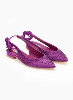 The Fashion Project Μπαλαρίνες μυτερές σατέν με Lace Up δέσιμο - Μωβ -The Fashion Project κατάστημα mpalarines muteres saten me lace up desimo 106506 gkdm