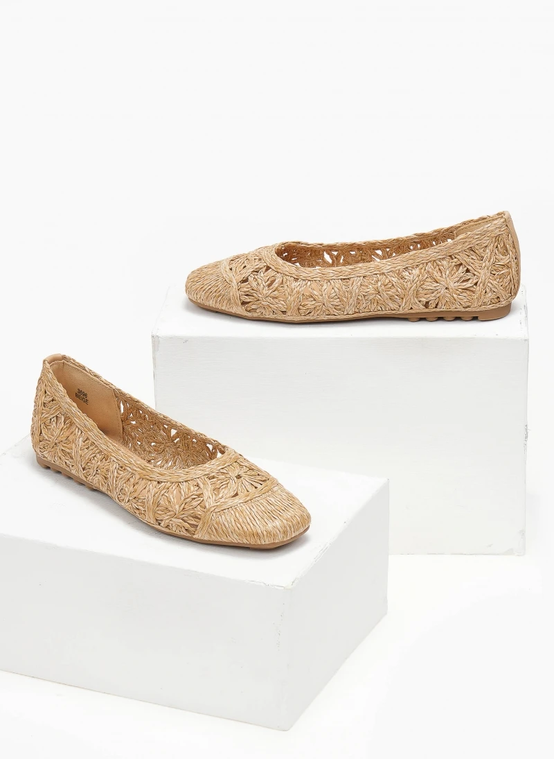 The Fashion Project Μπαλαρίνες ψάθινες με πλεκτό σχέδιο - Μπεζ 3 The Fashion Project Μπαλαρίνες ψάθινες με πλεκτό σχέδιο - Μπεζ - Image 3