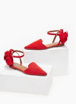 The Fashion Project Μπαλαρίνες Suede με Lace Up δέσιμο - Κόκκινο -The Fashion Project κατάστημα mpalarines suede me lace up desimo 103384 eivg