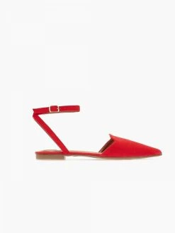 The Fashion Project Μπαλαρίνες Suede με Lace Up δέσιμο - Κόκκινο