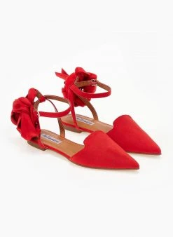 The Fashion Project Μπαλαρίνες Suede με Lace Up δέσιμο - Κόκκινο -The Fashion Project κατάστημα mpalarines suede me lace up desimo 103384 w491