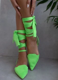 The Fashion Project Μπαλαρίνες Suede με Lace Up δέσιμο - Λαχανί -The Fashion Project κατάστημα mpalarines suede me lace up desimo 103386 928k