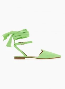 The Fashion Project Μπαλαρίνες Suede με Lace Up δέσιμο - Λαχανί -The Fashion Project κατάστημα mpalarines suede me lace up desimo 103386 g1w4