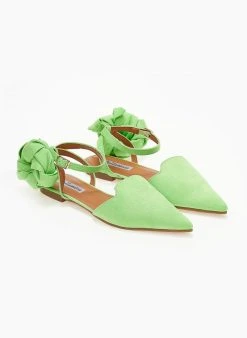 The Fashion Project Μπαλαρίνες Suede με Lace Up δέσιμο - Λαχανί -The Fashion Project κατάστημα mpalarines suede me lace up desimo 103386 tgzy