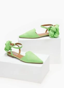 The Fashion Project Μπαλαρίνες Suede με Lace Up δέσιμο - Λαχανί -The Fashion Project κατάστημα mpalarines suede me lace up desimo 103386 uuu7