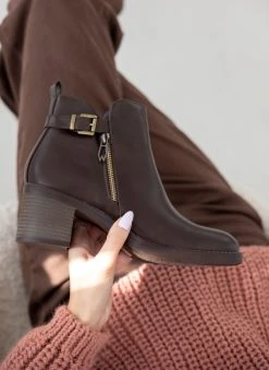 The Fashion Project Μποτάκια αστραγάλου με εξωτερικό φερμουάρ - Καφέ -The Fashion Project κατάστημα mpotakia astragalou me ekswteriko fermouar 105901 djin