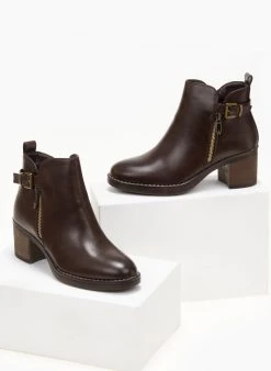 The Fashion Project Μποτάκια αστραγάλου με εξωτερικό φερμουάρ - Καφέ -The Fashion Project κατάστημα mpotakia astragalou me ekswteriko fermouar 105901 h8ad