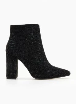 The Fashion Project Μποτάκια αστραγάλου με Strass - Μαύρο -The Fashion Project κατάστημα mpotakia astragalou me strass 107065 8762