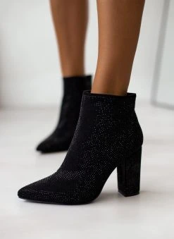 The Fashion Project Μποτάκια αστραγάλου με Strass - Μαύρο