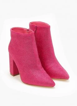 The Fashion Project Μποτάκια αστραγάλου με Strass - Φούξια -The Fashion Project κατάστημα mpotakia astragalou me strass 107067 fexh