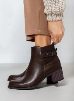 The Fashion Project Μποτάκια αστραγάλου με ζωνάκι χιαστί - Καφέ