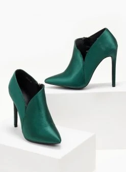 TFP Μποτάκια αστραγάλου σατέν με άνοιγμα - Σμαραγδί -The Fashion Project κατάστημα mpotakia astragalou saten me anoigma 105758 gzzy