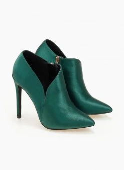 TFP Μποτάκια αστραγάλου σατέν με άνοιγμα - Σμαραγδί -The Fashion Project κατάστημα mpotakia astragalou saten me anoigma 105758 jbma