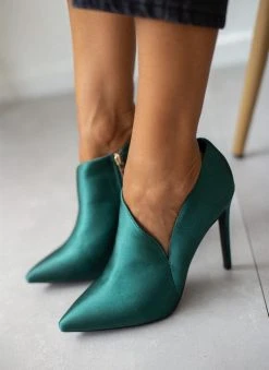 TFP Μποτάκια αστραγάλου σατέν με άνοιγμα - Σμαραγδί -The Fashion Project κατάστημα mpotakia astragalou saten me anoigma 105758 kmkk