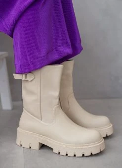 The Fashion Project Μποτάκια Biker με ψηλή τρακτερωτή σόλα - Μπεζ -The Fashion Project κατάστημα mpotakia biker me psili trakterwti sola 105912 7umr