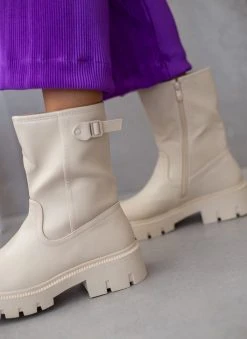 The Fashion Project Μποτάκια Biker με ψηλή τρακτερωτή σόλα - Μπεζ -The Fashion Project κατάστημα mpotakia biker me psili trakterwti sola 105912 dkuz