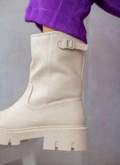 The Fashion Project Μποτάκια Biker με ψηλή τρακτερωτή σόλα - Μπεζ -The Fashion Project κατάστημα mpotakia biker me psili trakterwti sola 105912 jdnh