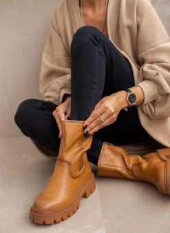 The Fashion Project Μποτάκια Biker με τρακτερωτή σόλα - Ταμπά