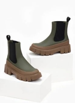 The Fashion Project Μποτάκια Chelsea με διχρωμία - Λαδί -The Fashion Project κατάστημα mpotakia chelsea me dixrwmia 106912 ku9o