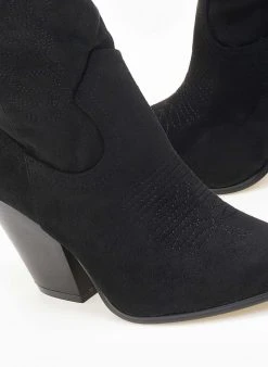 The Fashion Project Μποτάκια Cowboy Suede με ξύλινο τακούνι - Μαύρο -The Fashion Project κατάστημα mpotakia cowboy suede me ksulino takouni 109324 mxfw
