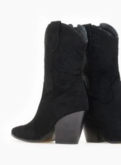 The Fashion Project Μποτάκια Cowboy Suede με ξύλινο τακούνι - Μαύρο -The Fashion Project κατάστημα mpotakia cowboy suede me ksulino takouni 109324 wkow