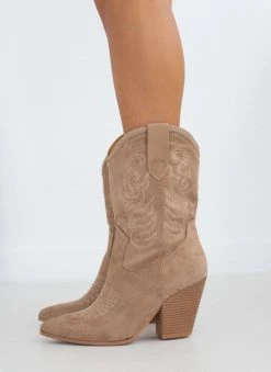 The Fashion Project Μποτάκια Cowboy Suede με ξύλινο τακούνι - Τάουπε