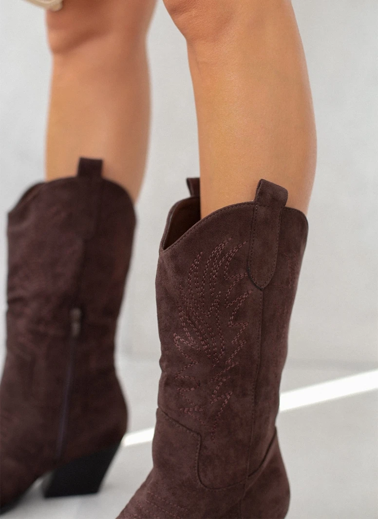 TFP Μποτάκια Cowboy Suede με σχέδιο - Καφέ 9 TFP Μποτάκια Cowboy Suede με σχέδιο - Καφέ - Image 9