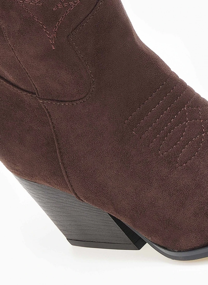 TFP Μποτάκια Cowboy Suede με σχέδιο - Καφέ 4 TFP Μποτάκια Cowboy Suede με σχέδιο - Καφέ - Image 4