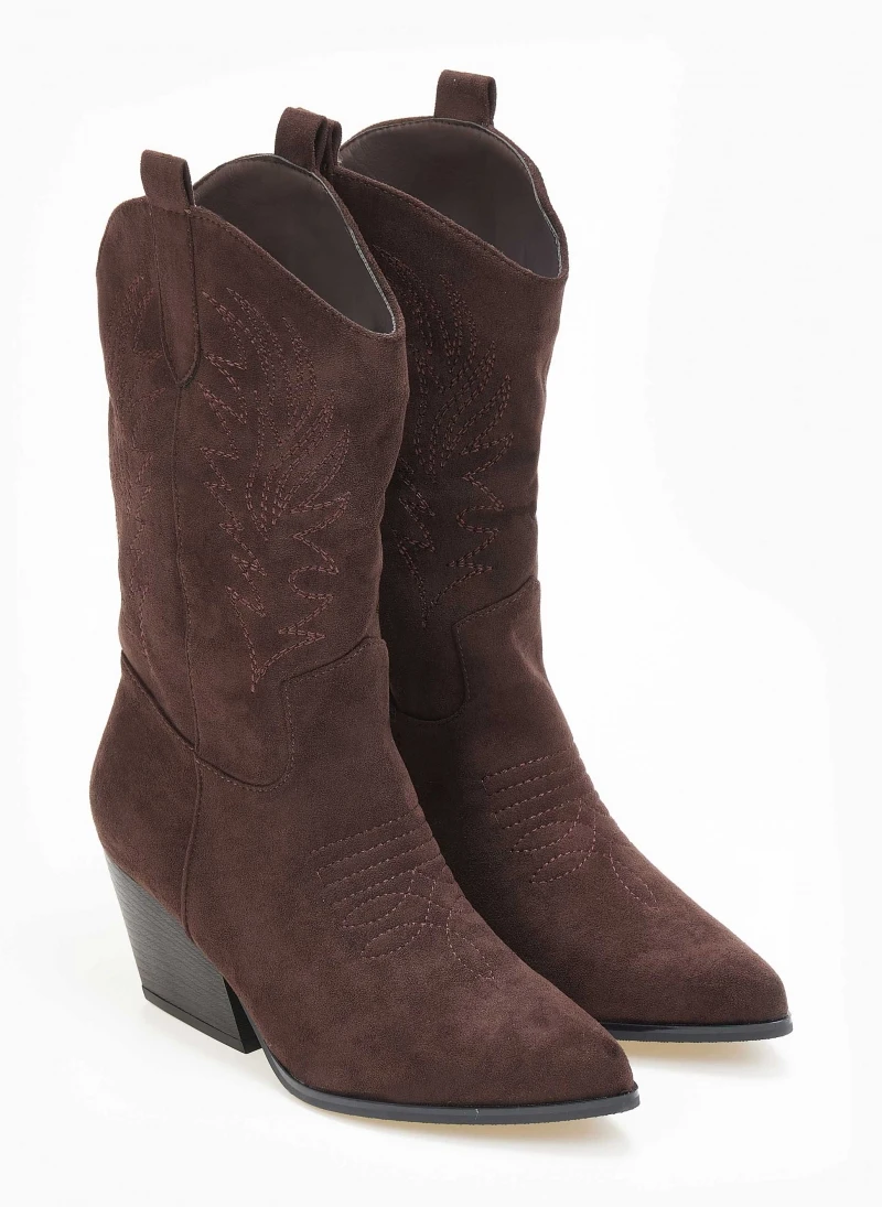 TFP Μποτάκια Cowboy Suede με σχέδιο - Καφέ 3 TFP Μποτάκια Cowboy Suede με σχέδιο - Καφέ - Image 3