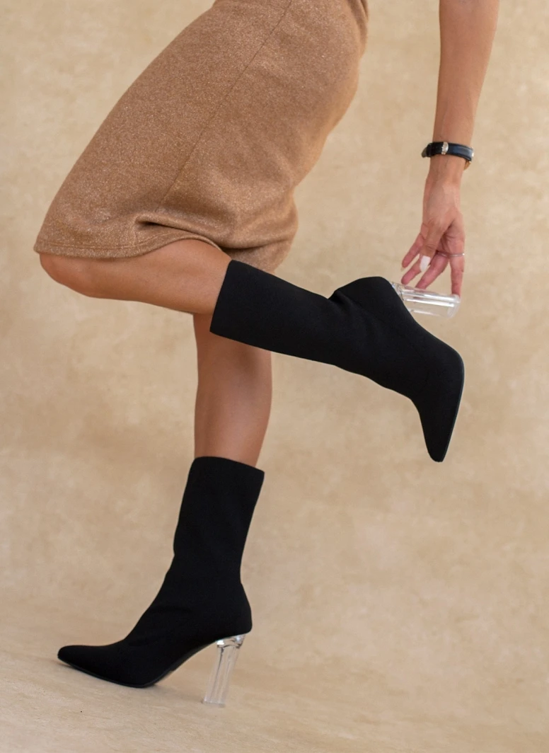 The Fashion Project Μποτάκια κάλτσα με διάφανο τακούνι - Μαύρο 4 The Fashion Project Μποτάκια κάλτσα με διάφανο τακούνι - Μαύρο - Image 4
