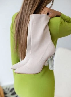 The Fashion Project Μποτάκια κάλτσα με διάφανο τακούνι - Μπεζ -The Fashion Project κατάστημα mpotakia kaltsa me diafano takouni 106137 4po8