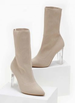 The Fashion Project Μποτάκια κάλτσα με διάφανο τακούνι - Μπεζ -The Fashion Project κατάστημα mpotakia kaltsa me diafano takouni 106137 fx10
