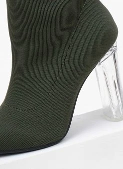 The Fashion Project Μποτάκια κάλτσα με διάφανο τακούνι - Χακί -The Fashion Project κατάστημα mpotakia kaltsa me diafano takouni 106138 272l