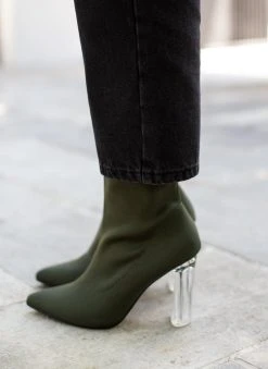 The Fashion Project Μποτάκια κάλτσα με διάφανο τακούνι - Χακί -The Fashion Project κατάστημα mpotakia kaltsa me diafano takouni 106138 s66t