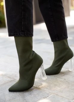 The Fashion Project Μποτάκια κάλτσα με διάφανο τακούνι - Χακί -The Fashion Project κατάστημα mpotakia kaltsa me diafano takouni 106138 uou4