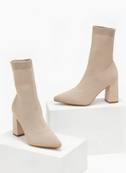 The Fashion Project Μποτάκια κάλτσα με εφαρμοστή γάμπα - Μπεζ -The Fashion Project κατάστημα mpotakia kaltsa me efarmosti gampa 106492 cf7s