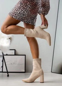 The Fashion Project Μποτάκια κάλτσα με εφαρμοστή γάμπα - Μπεζ -The Fashion Project κατάστημα mpotakia kaltsa me efarmosti gampa 106492 hpck