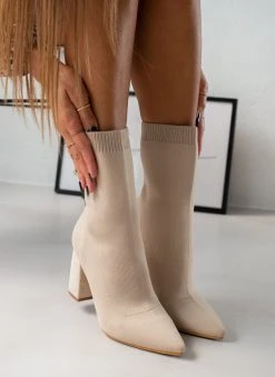 The Fashion Project Μποτάκια κάλτσα με εφαρμοστή γάμπα - Μπεζ