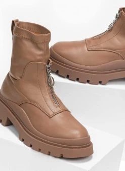 The Fashion Project Μποτάκια κάλτσα με φερμουάρ - Κάμελ -The Fashion Project κατάστημα mpotakia kaltsa me fermouar sto koutepie 95823 iapp