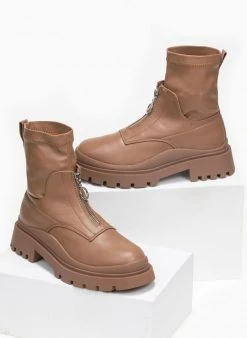 The Fashion Project Μποτάκια κάλτσα με φερμουάρ - Κάμελ -The Fashion Project κατάστημα mpotakia kaltsa me fermouar sto koutepie 95823 zjtw