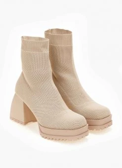The Fashion Project Μποτάκια κάλτσα με ιδιαίτερο τακούνι - Μπεζ -The Fashion Project κατάστημα mpotakia kaltsa me idiaitero takouni 107267 mg06