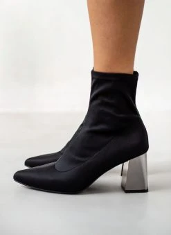 The Fashion Project Μποτάκια κάλτσα σατέν - Μαύρο