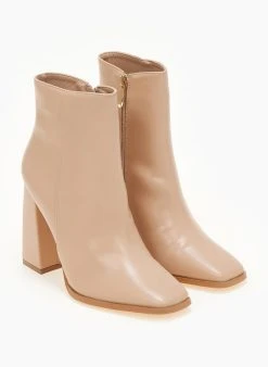 The Fashion Project Μποτάκια καρέ με εξωτερική ραφή - Nude -The Fashion Project κατάστημα mpotakia kare me ekswteriki rafi 106124 jkab