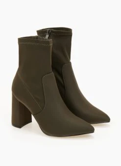 The Fashion Project Μποτάκια κάλτσα με φερμουάρ - Χακί -The Fashion Project κατάστημα mpotakia me elastiki gampa 105585 huhg