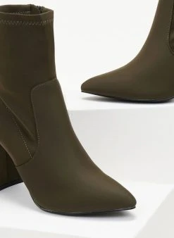 The Fashion Project Μποτάκια κάλτσα με φερμουάρ - Χακί -The Fashion Project κατάστημα mpotakia me elastiki gampa 105585 z6fo