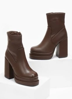 The Fashion Project Μποτάκια με φιάπα - Καφέ -The Fashion Project κατάστημα mpotakia me fiapa 109385 p5hr